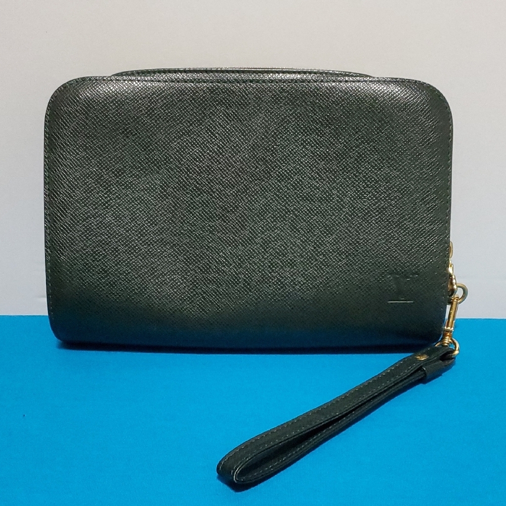 Authentic LV Taiga Baikal Green Wristlet Clutch